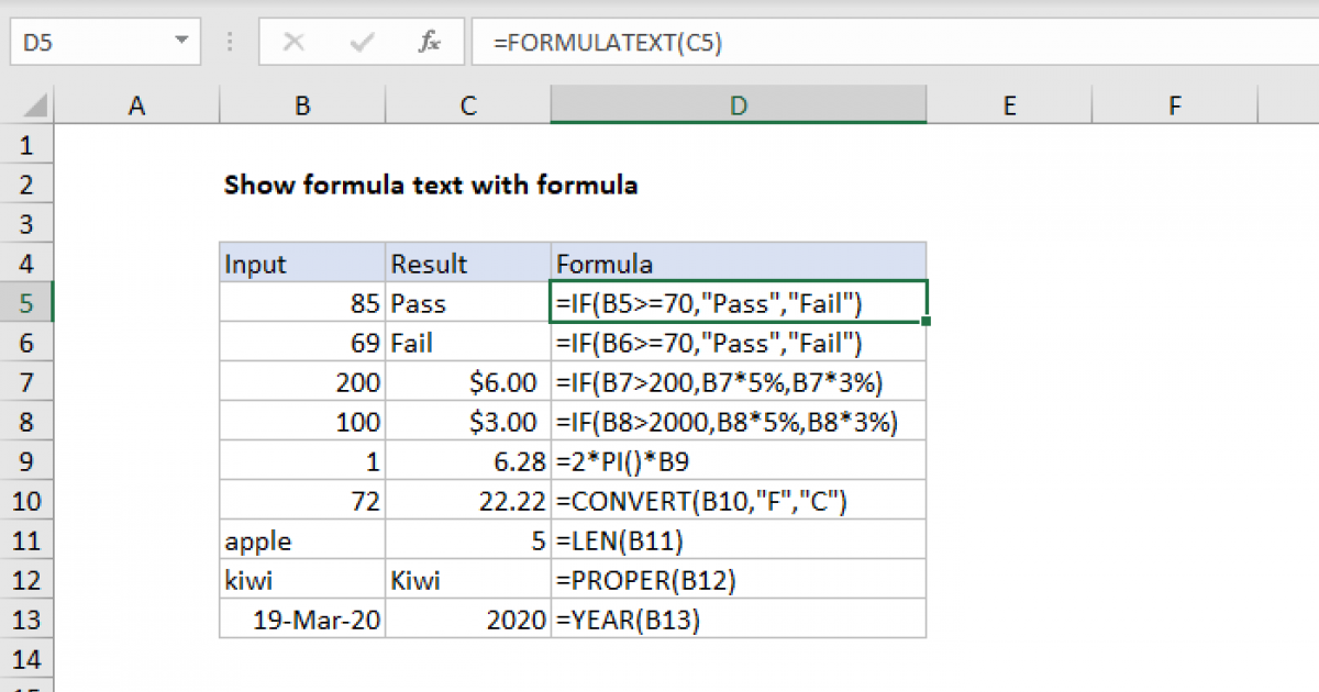 excel formula show result as text